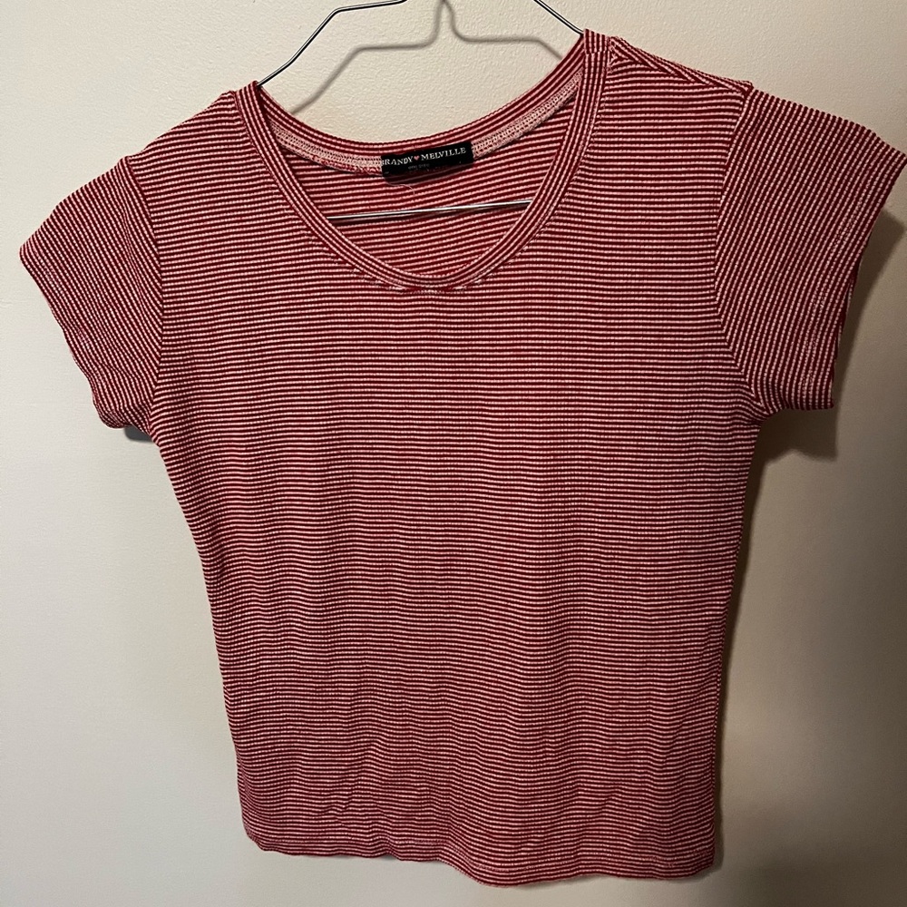 Brandy Melville Red and White Striped Tee